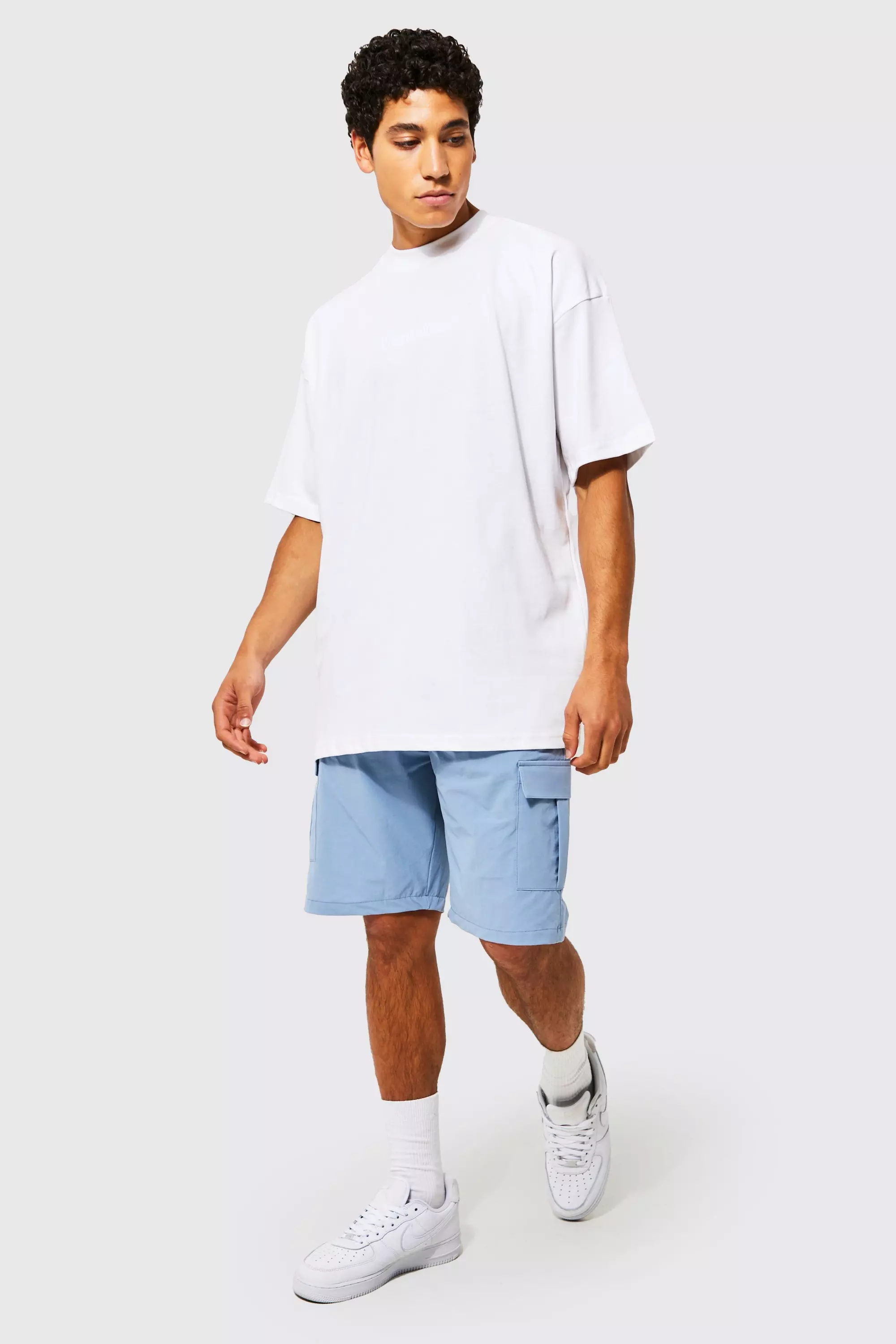 Oversized T shirt And Woven Cargo Short Set boohooMAN UK